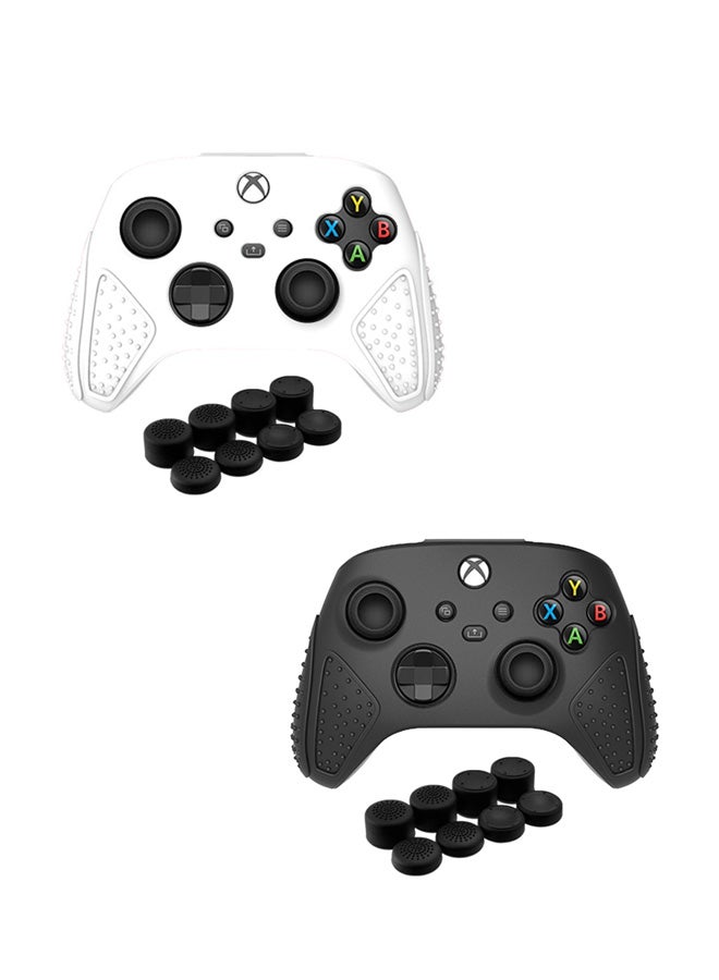 SJet 2 PACK Xbox Series S & Xbox Series X Controller Skin Case Soft Flat Anti-Slip Silicone Protective Cover, with 16 Raised Thumb Grip Caps (Black+Clear)  - Image 1