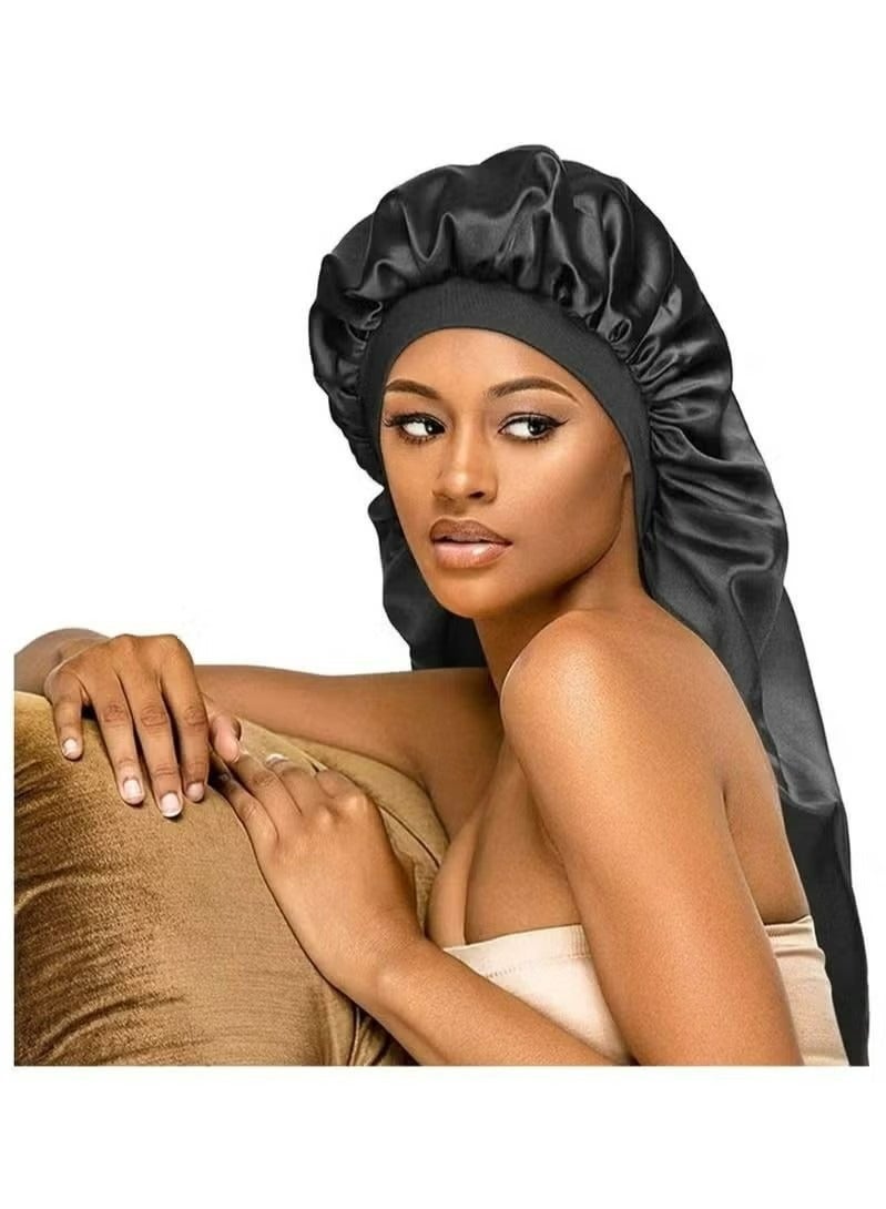 Satin Bonnet Sleep Cap Black Extra Large Silk for Natural Hair Long Braids Dreadlocks Curly Bonnets Women Night  - Image 1