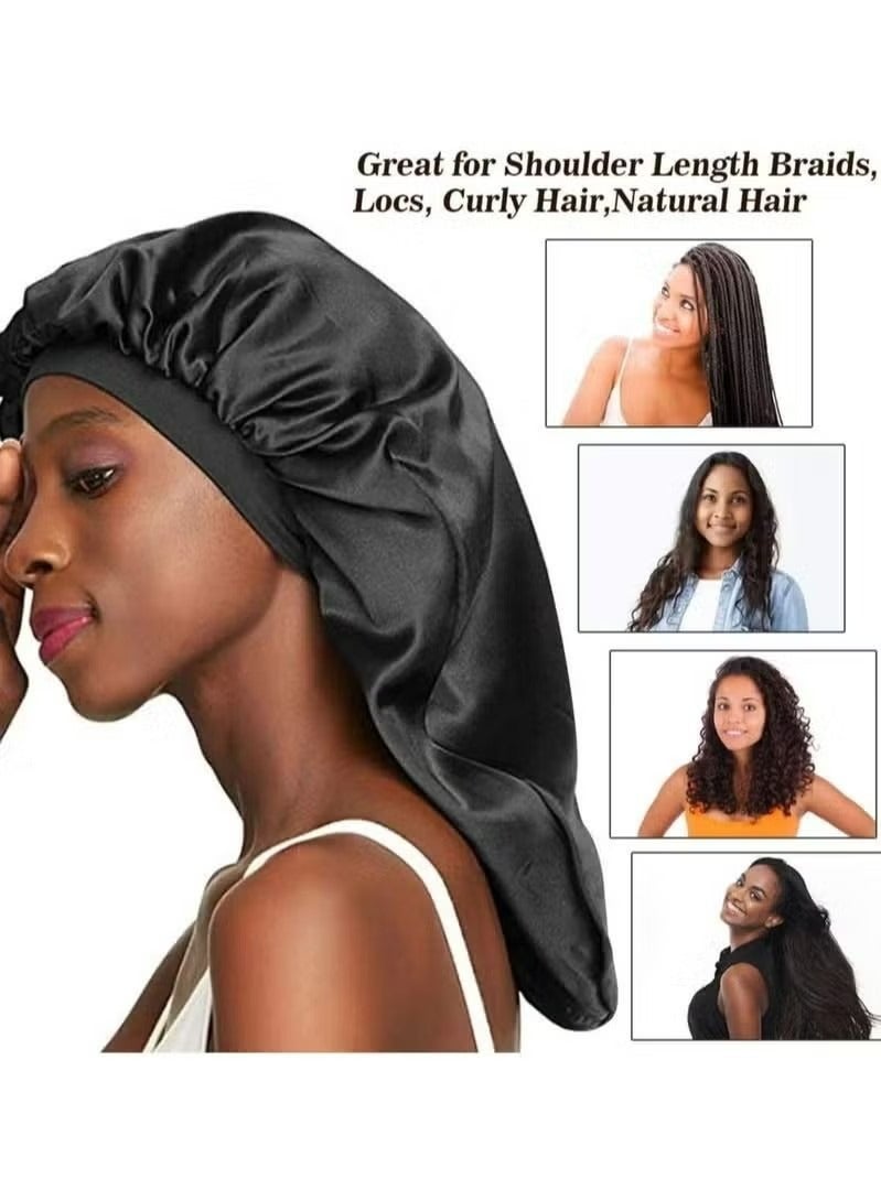 Satin Bonnet Sleep Cap Black Extra Large Silk for Natural Hair Long Braids Dreadlocks Curly Bonnets Women Night  - Image 4