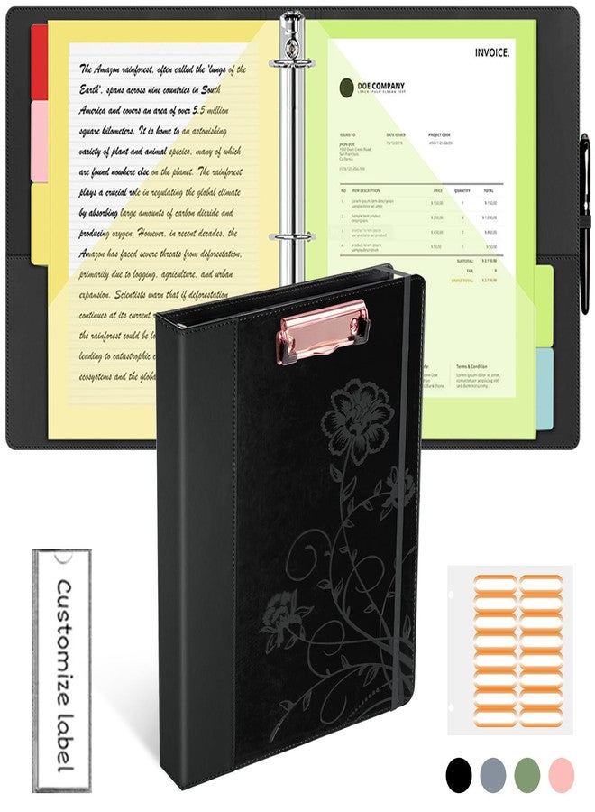 KLLVE 3 Ring Binder 1 Inch, Leather Binders with Clipboards, KLLVE Three Ring Binder with 10 Pocket Divider(Black, Letter Size) - Image 1