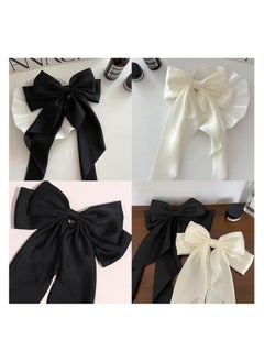 KHAJUL 2 PCS Big Bow Hair Clips with Long Silky Satin, Solid Color French Barrette, Simple Hair Fastener Accessories for Women Girls (Black/White)  - Image 3