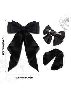 KHAJUL 2 PCS Big Bow Hair Clips with Long Silky Satin, Solid Color French Barrette, Simple Hair Fastener Accessories for Women Girls (Black/White)  - Image 2