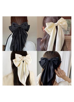 KHAJUL 2 PCS Big Bow Hair Clips with Long Silky Satin, Solid Color French Barrette, Simple Hair Fastener Accessories for Women Girls (Black/White)  - Image 4