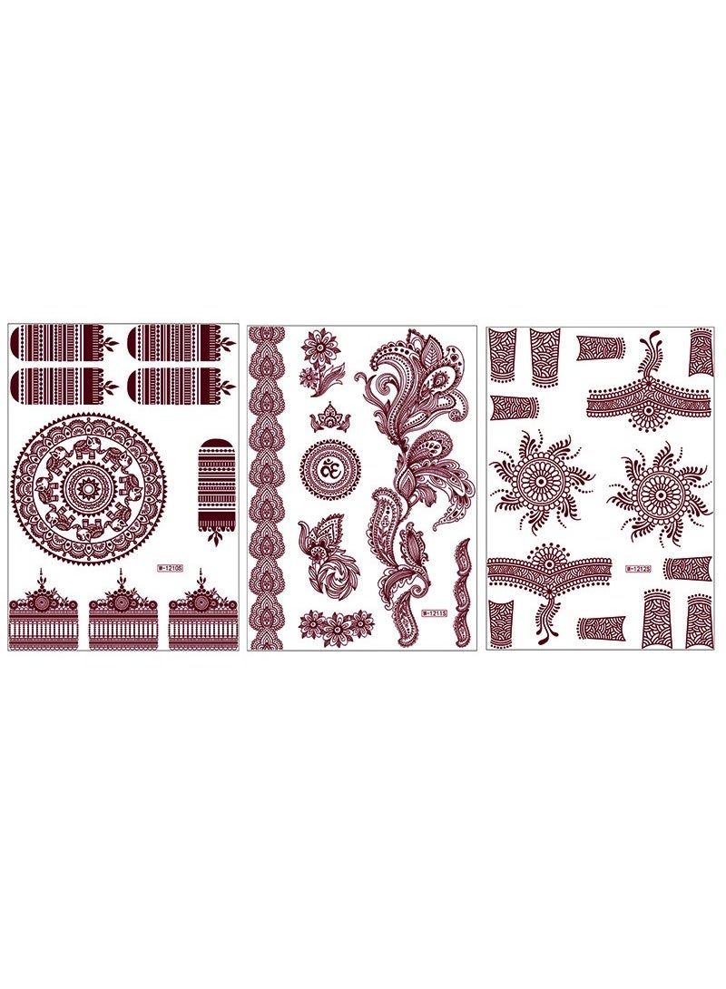 يوكانبي ٦ قطع من ملصقات تاتو الدانتيل البني الزهري – تاتو مؤقت مقاوم للماء للنساء، فن جسم أنيق وطويل الأمد - Image 2