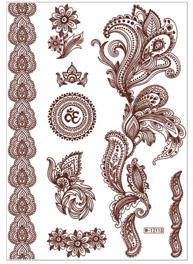 يوكانبي ٦ قطع من ملصقات تاتو الدانتيل البني الزهري – تاتو مؤقت مقاوم للماء للنساء، فن جسم أنيق وطويل الأمد - Image 3