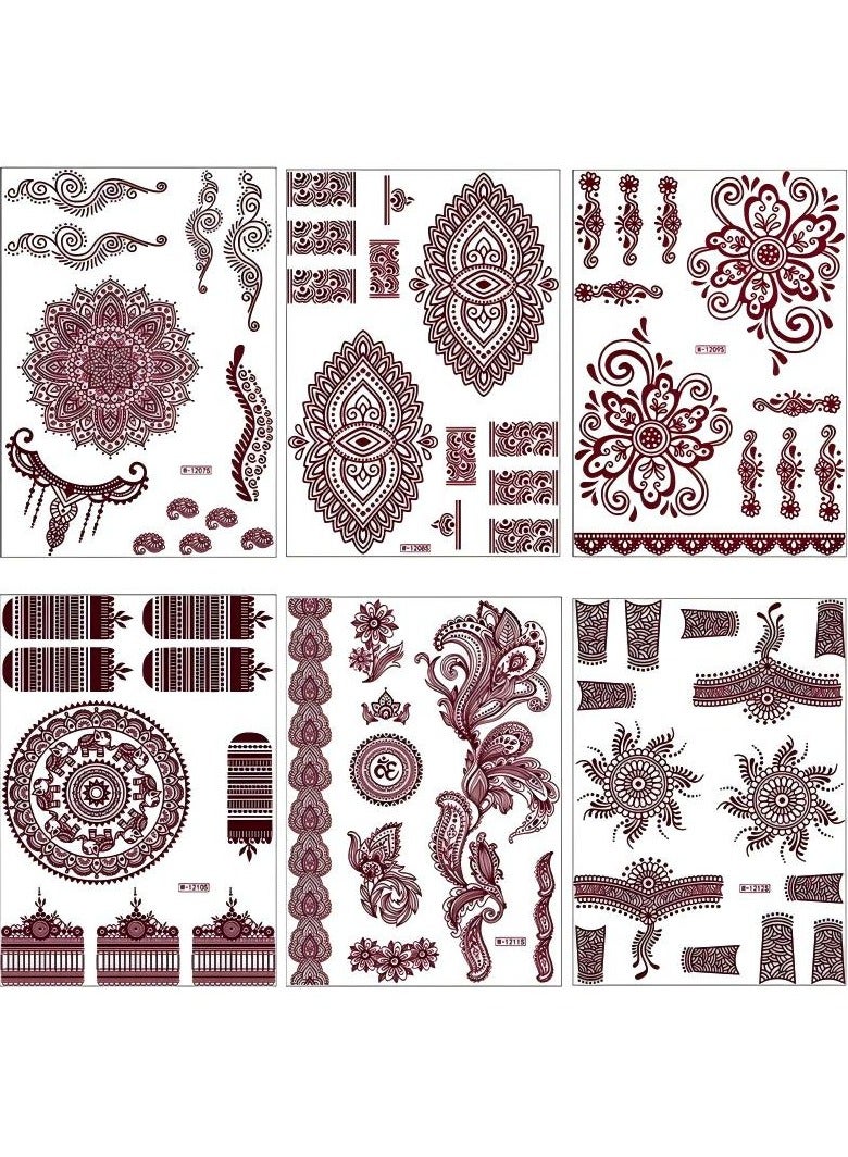 يوكانبي ٦ قطع من ملصقات تاتو الدانتيل البني الزهري – تاتو مؤقت مقاوم للماء للنساء، فن جسم أنيق وطويل الأمد - Image 1