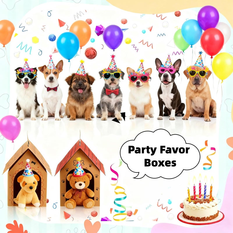 HAN SHENG 24 Pcs Dog House Shape Gift Boxes, Kraft Paper Party Favors with Handle for DIY Crafting, Puppy Birthday Party Supplies, Pet Adoption Theme Decorations - Image 4