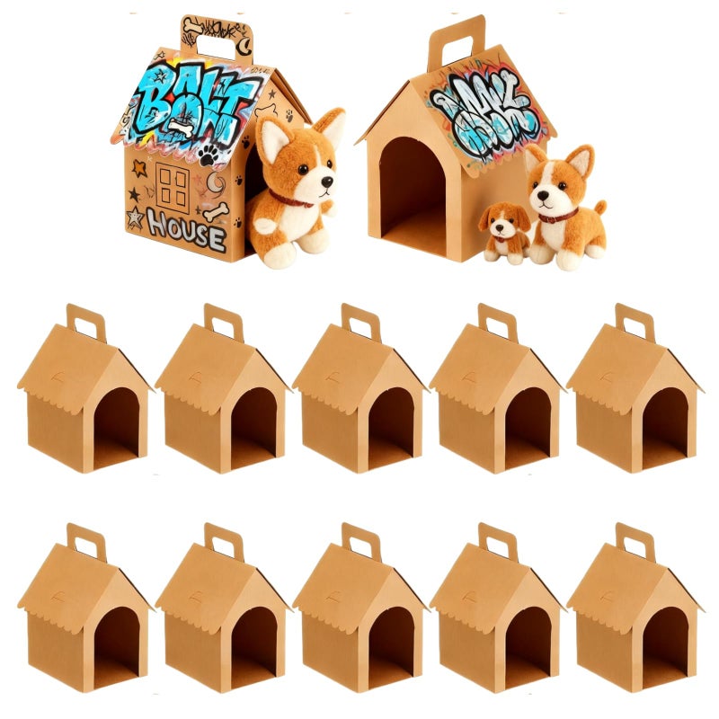 HAN SHENG 24 Pcs Dog House Shape Gift Boxes, Kraft Paper Party Favors with Handle for DIY Crafting, Puppy Birthday Party Supplies, Pet Adoption Theme Decorations - Image 1