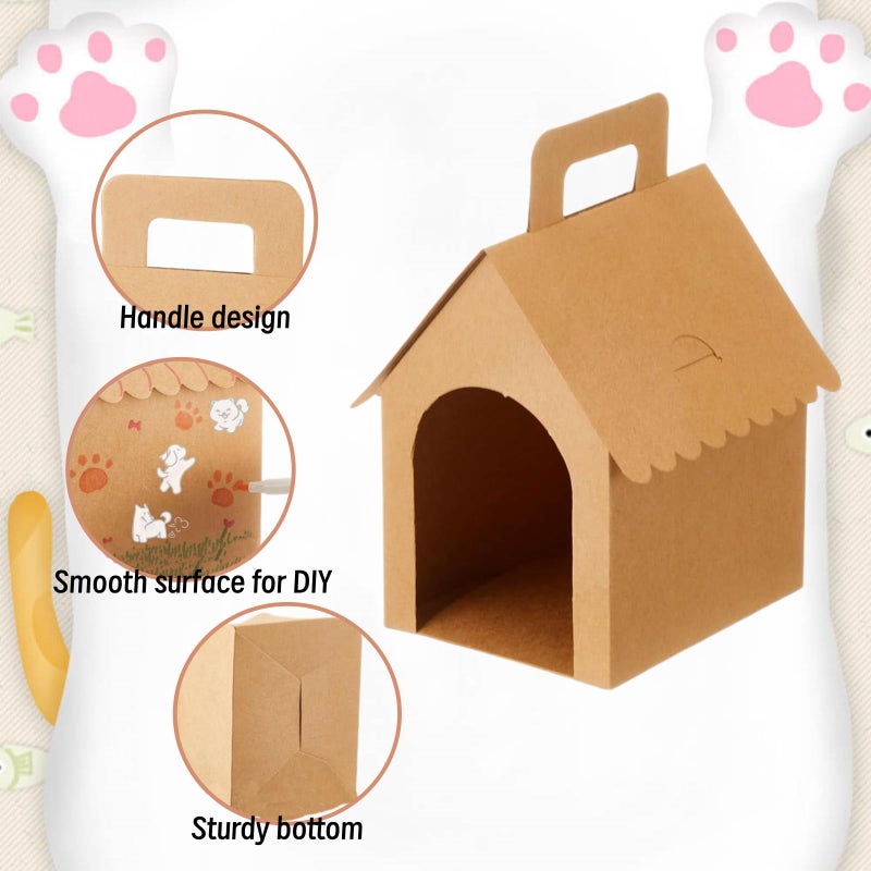HAN SHENG 24 Pcs Dog House Shape Gift Boxes, Kraft Paper Party Favors with Handle for DIY Crafting, Puppy Birthday Party Supplies, Pet Adoption Theme Decorations - Image 3