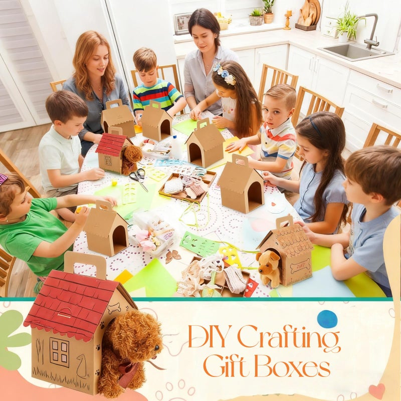 HAN SHENG 24 Pcs Dog House Shape Gift Boxes, Kraft Paper Party Favors with Handle for DIY Crafting, Puppy Birthday Party Supplies, Pet Adoption Theme Decorations - Image 5