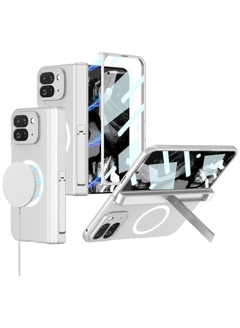 Magnetic Case Compatible with Google Pixel 9 Pro Fold (2024),Compatible Mag-Safe,with Screen Protector and Bracket,Hard PC Protective Case,Shockproof Drop-Proof