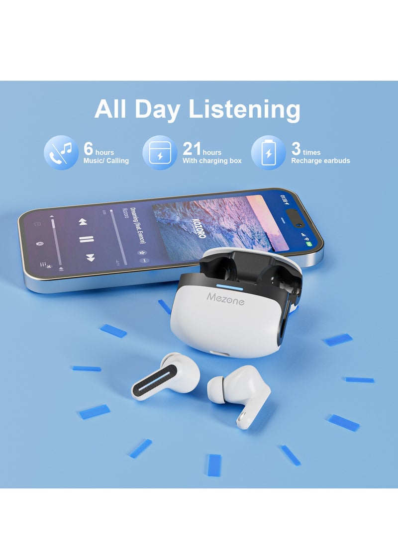 Mezone Saturno ENC Noise Cancelling In-Ear Earbuds, Wireless Bluetooth Earphones with Superior HiFi Stereo Sound, IPX5 Waterproof, Type-C Charging & Auto Pairing, White  - Image 4
