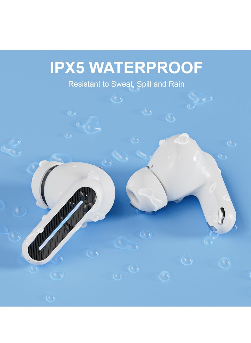 Mezone Saturno ENC Noise Cancelling In-Ear Earbuds, Wireless Bluetooth Earphones with Superior HiFi Stereo Sound, IPX5 Waterproof, Type-C Charging & Auto Pairing, White  - Image 5