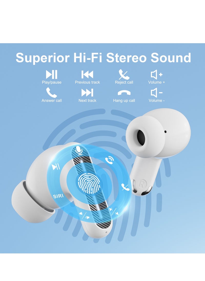 Mezone Saturno ENC Noise Cancelling In-Ear Earbuds, Wireless Bluetooth Earphones with Superior HiFi Stereo Sound, IPX5 Waterproof, Type-C Charging & Auto Pairing, White  - Image 3