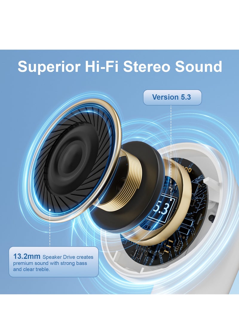Mezone Saturno ENC Noise Cancelling In-Ear Earbuds, Wireless Bluetooth Earphones with Superior HiFi Stereo Sound, IPX5 Waterproof, Type-C Charging & Auto Pairing, White  - Image 2