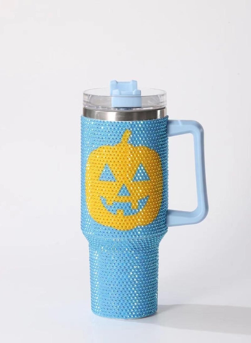 AZAD Halloween Pumpkin Tumbler Diamond Embroidery Water Bottle 40 OZ Stainless Steel Vaccum Cup DIY Handmade Mosaic Craft Gift