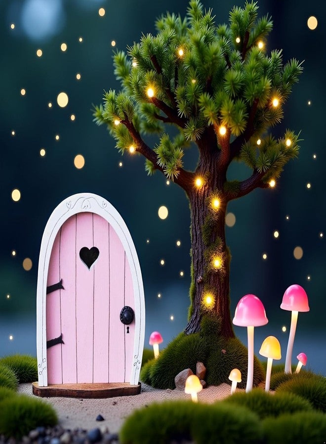 SelHeng 2Pcs Pink Streak Mini Fairy Garden Door for Tree, 3D Miniature Fairy Door for Fairytale Tiny House Doors, Bonsai Terrarium Micro Landscape Decoration Accessories Garden Miniatures - Image 5