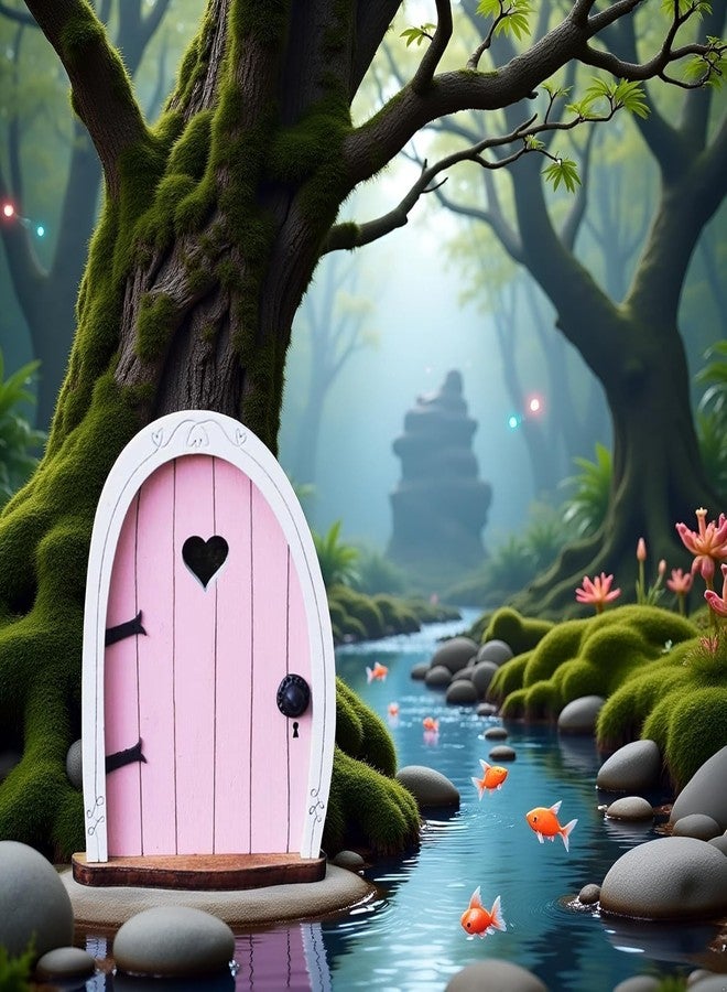 SelHeng 2Pcs Pink Streak Mini Fairy Garden Door for Tree, 3D Miniature Fairy Door for Fairytale Tiny House Doors, Bonsai Terrarium Micro Landscape Decoration Accessories Garden Miniatures - Image 4