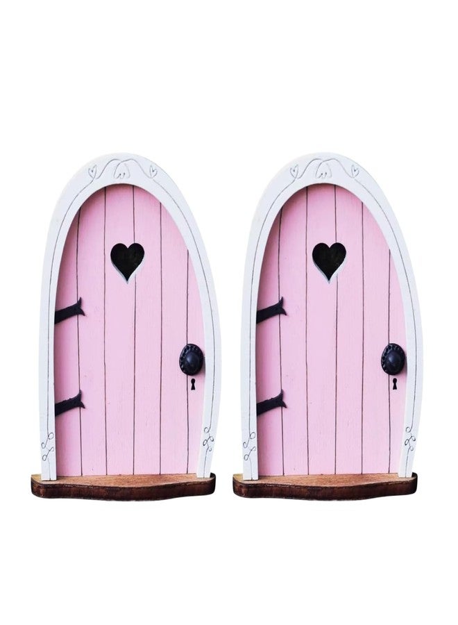 SelHeng 2Pcs Pink Streak Mini Fairy Garden Door for Tree, 3D Miniature Fairy Door for Fairytale Tiny House Doors, Bonsai Terrarium Micro Landscape Decoration Accessories Garden Miniatures - Image 1