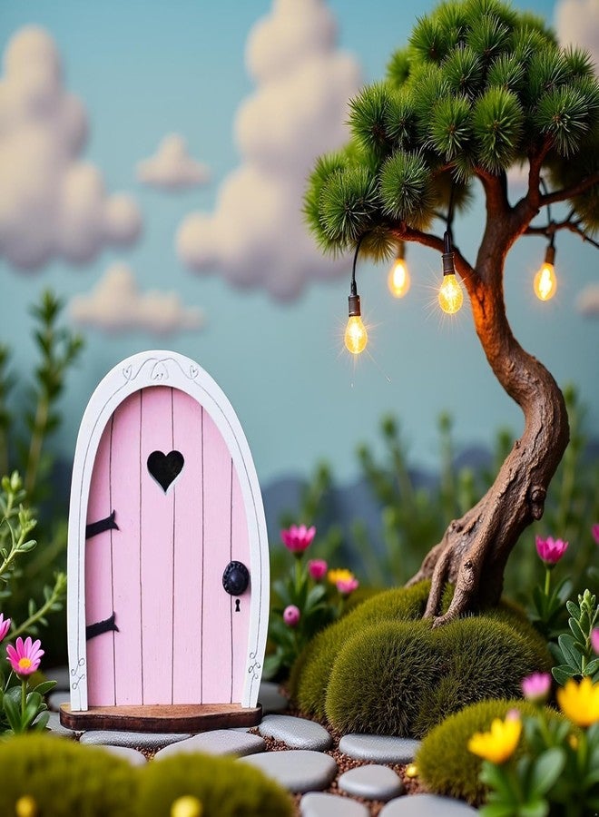 SelHeng 2Pcs Pink Streak Mini Fairy Garden Door for Tree, 3D Miniature Fairy Door for Fairytale Tiny House Doors, Bonsai Terrarium Micro Landscape Decoration Accessories Garden Miniatures - Image 3