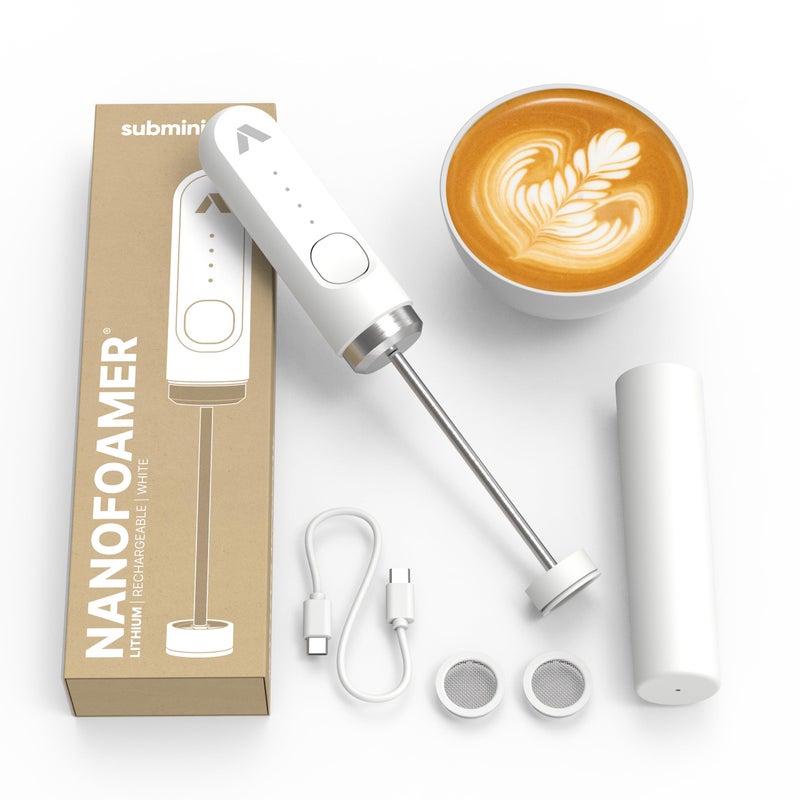 Subminimal Performance Milk Foamer - NanoFoamer Lithium Handheld Frother - Rechargeable, Dual-Speed - Microfoamed Milk in 30 Seconds, Barista-Style Coffee Drinks at Home - White Special Edition - Image 1