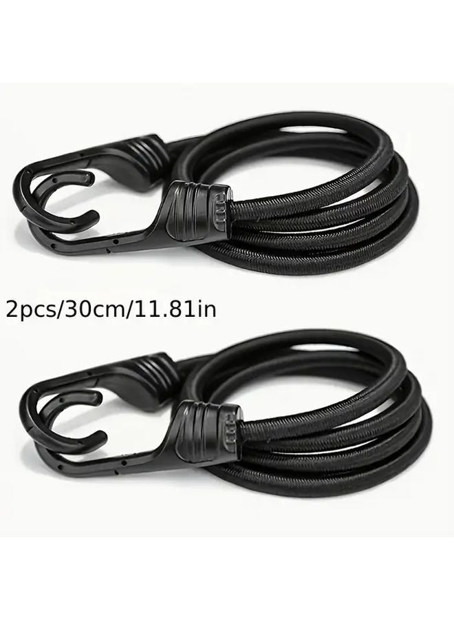 2 Pack Black Rubber Bungee Cords 11 81inch Plastic Hooks Durable Weather Resistant - Image 1