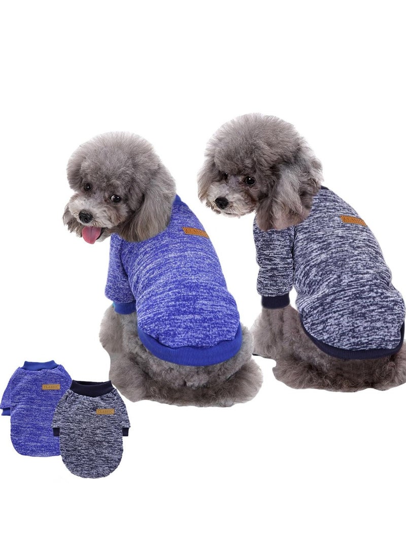 2 Pack Warm Pet Dog Sweater Winter Soft Thick Knitwear for Small Dogs Dark Blue Navy Blue - Image 1