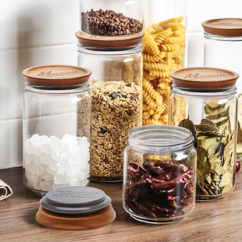 Hilislog 4 Pack Mason Jar Lids Wide Mouth Canning Jar Acacia Wood Jars Tops with Wooden Lid for Mason Jar Storage Accessories Silicone Glass Cover Reusable Can Lid Large Mouth Jars Lids - Image 2