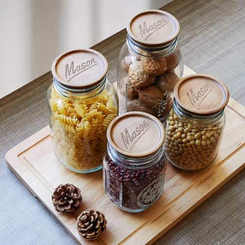 Hilislog 4 Pack Mason Jar Lids Wide Mouth Canning Jar Acacia Wood Jars Tops with Wooden Lid for Mason Jar Storage Accessories Silicone Glass Cover Reusable Can Lid Large Mouth Jars Lids - Image 3