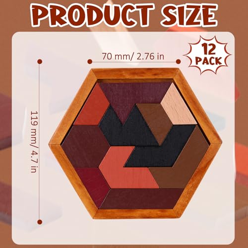Yilloog 12 Pack Hexagon Tangram Puzzles Gifts for Christmas Wooden Brain Survivor Puzzles for Adult Challenge Hexagon Tangram Brain Teaser Geometric Jigsaw Russian Blocks for Family Party Logic Game - Image 5
