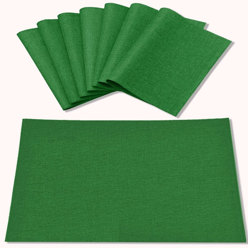 Rinpon Linen Placemats Set of 8 Machine Washable Heat Resistant Wrinkle Free Thick Polyester Kitchen Place Mats for Dining Table Forest Green