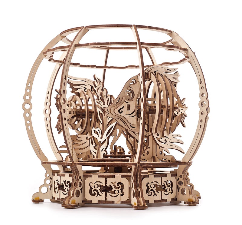 UGEARS 3D Puzzle Mechanical Aquarium - Creative 3D Wooden Puzzles Idea - Aquarium Wood Model Kit - Unique Wooden Puzzle - 3D Puzzles for Adults and Kids Building Kit - Image 1