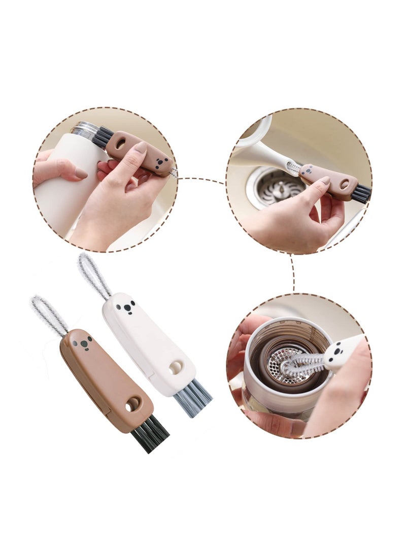 2 Pcs 3 in 1 Multifunctional Cleaning Brush Mini Glass Cover Cleaning Brush Bottle Crevice Brush Cleaner Set Bottle Cap Detail Brush for Nursing Bottle Cup Cover Lid Groove Cleaning Gadgets Set - Image 2