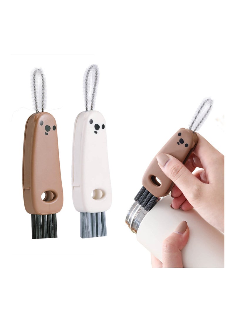 2 Pcs 3 in 1 Multifunctional Cleaning Brush Mini Glass Cover Cleaning Brush Bottle Crevice Brush Cleaner Set Bottle Cap Detail Brush for Nursing Bottle Cup Cover Lid Groove Cleaning Gadgets Set - Image 1