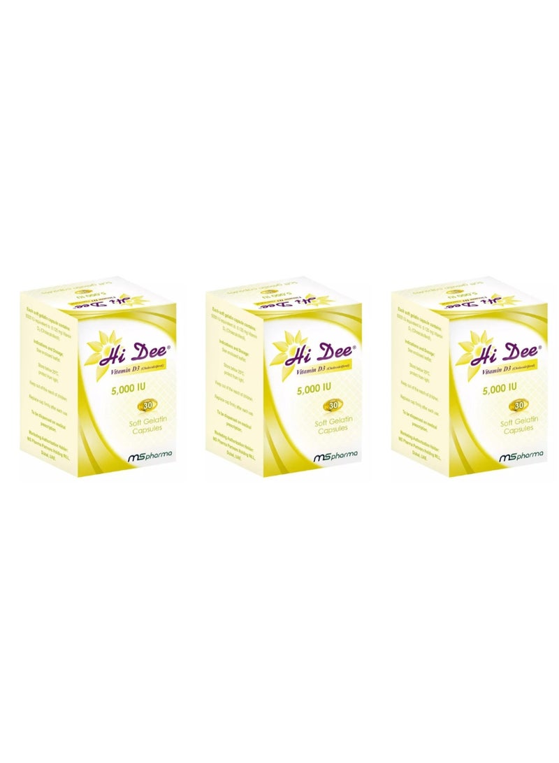 Hi Dee 5000 IU Vitamin D3 Soft Gel Capsules 30s 3PCS