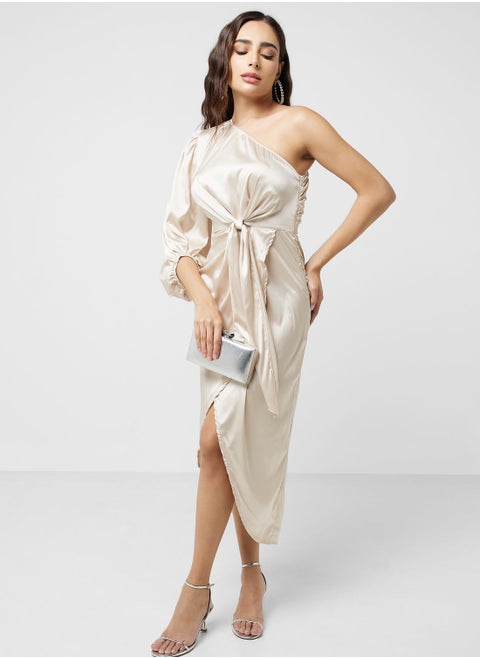 One Shoulder Waist Knot Dress