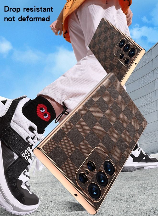 GROIC Compatible for Samsung Galaxy S23 Ultra 6.8" Case with 1 Pack Tempered Glass Screen Protector, High-end Leather Check Plated Edge Fine Hole Drop Protection Slim Case - Image 4