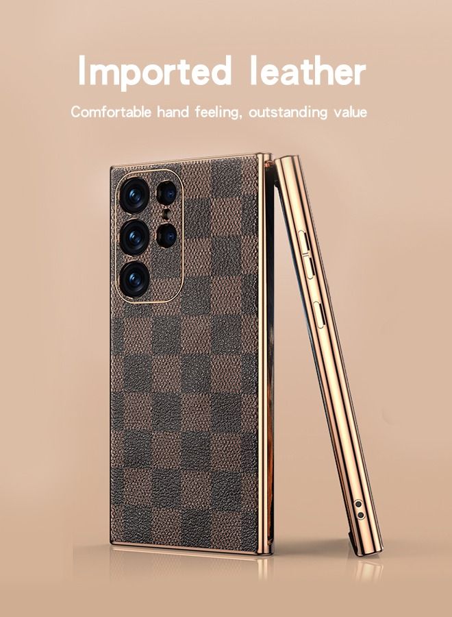 GROIC Compatible for Samsung Galaxy S23 Ultra 6.8" Case with 1 Pack Tempered Glass Screen Protector, High-end Leather Check Plated Edge Fine Hole Drop Protection Slim Case - Image 5