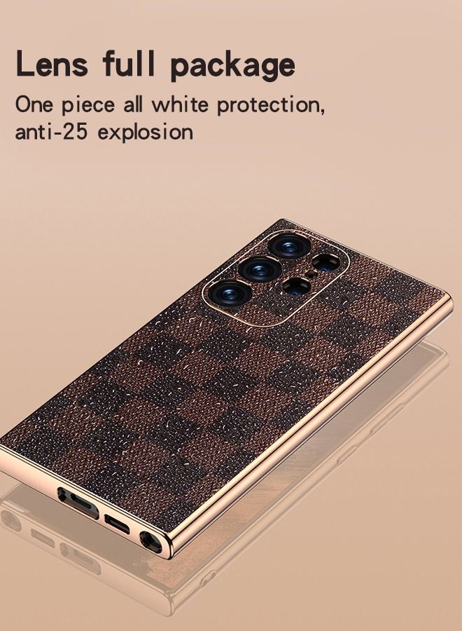 GROIC Compatible for Samsung Galaxy S23 Ultra 6.8" Case with 1 Pack Tempered Glass Screen Protector, High-end Leather Check Plated Edge Fine Hole Drop Protection Slim Case - Image 2