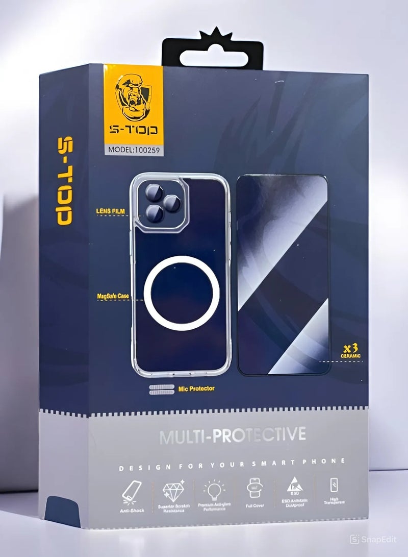 S-TOP The new full protection package for iPhone 16 Pro Max with a cover that supports wireless charging (MagSafe), complete protection for your device against scratches and falls, the original package from S-TOP - Image 1