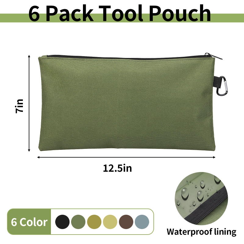 COIDEA Tool Bag Zipper Pouch, Premium Tool Pouch, Utility Multipurpose Storage Organizer Tool Pouches with Carabiner Metal Zipper for Tools (6 Pack, Tan, Navy Green, Black, Light Brown, Grey, Mocha) - Image 2