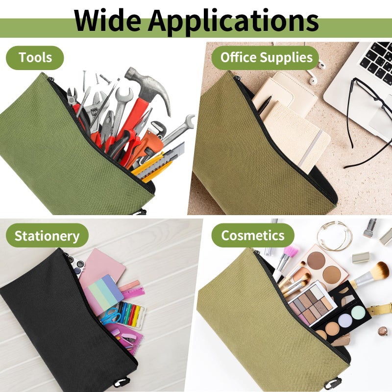 COIDEA Tool Bag Zipper Pouch, Premium Tool Pouch, Utility Multipurpose Storage Organizer Tool Pouches with Carabiner Metal Zipper for Tools (6 Pack, Tan, Navy Green, Black, Light Brown, Grey, Mocha) - Image 5
