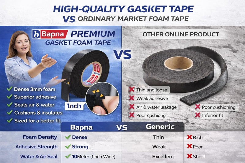 Bapna Black Gasket Foam Tape 1 Inch (24 mm) x 3 mm Thickness x 10 Meter | Self Adhesive EVA Foam Sealing Tape for Window, Door, Industrial Machine Gasketing, Dust & Sound Insulation - Image 3