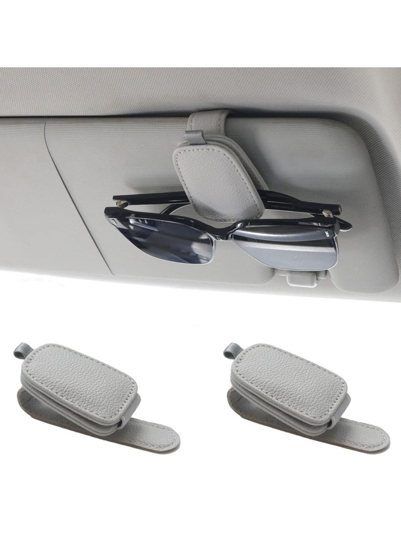 2 Packs Sunglasses Holders for Car Visor - Magnetic Leather Sunglasses Holder and Ticket Card Clip - Car Visor Accessories (Silver Grey) - Image 1