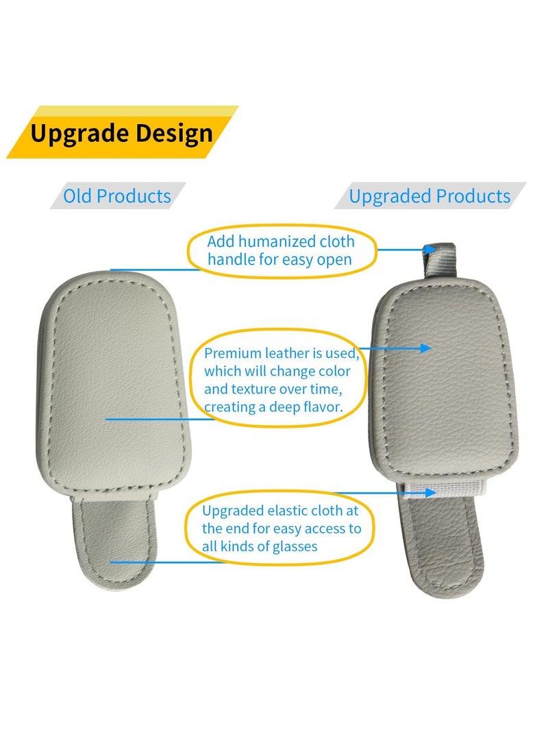 2 Packs Sunglasses Holders for Car Visor - Magnetic Leather Sunglasses Holder and Ticket Card Clip - Car Visor Accessories (Silver Grey) - Image 2