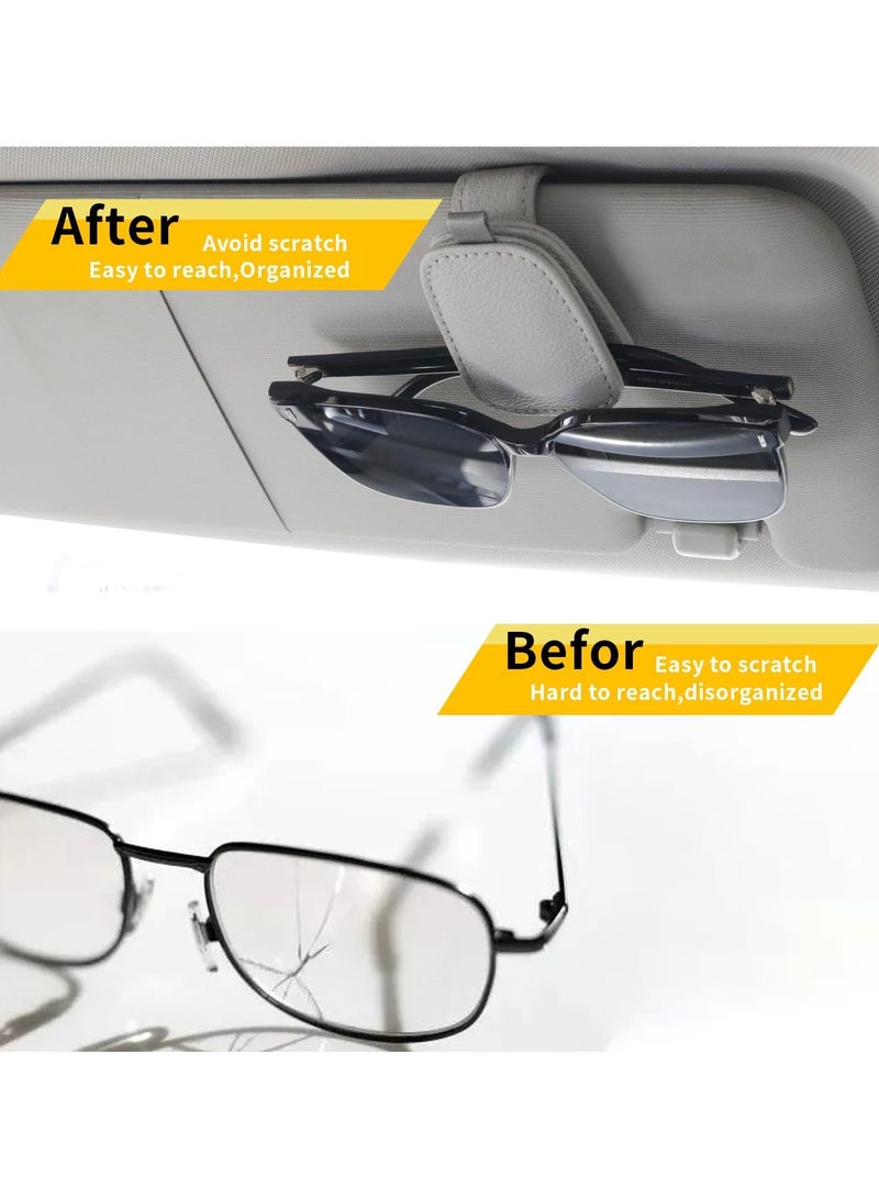 2 Packs Sunglasses Holders for Car Visor - Magnetic Leather Sunglasses Holder and Ticket Card Clip - Car Visor Accessories (Silver Grey) - Image 3