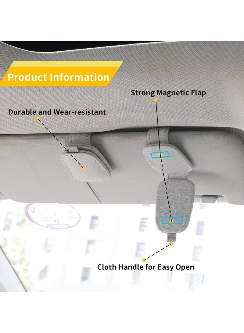 2 Packs Sunglasses Holders for Car Visor - Magnetic Leather Sunglasses Holder and Ticket Card Clip - Car Visor Accessories (Silver Grey) - Image 4