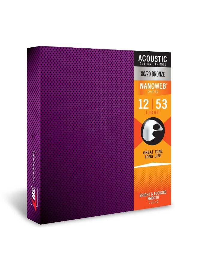 أوتار جيتار صوتي، طقم جيتار صوتي بستة أوتار، أوتار جيتار برونزية 80/20، أوتار مطلية بتقنية NANOWEB، أوتار صوتية طويلة الأمد، طقم أوتار صوتية خفيف الوزن مع ملمس مريح، خفيف الوزن 12-53 - Image 1