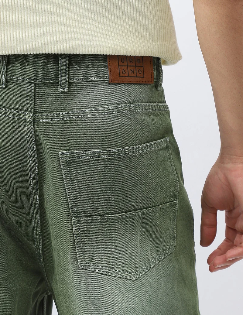 Urbano Fashion  Urbano Fashion Men's Olive Loose Baggy Fit Washed Jeans Non-Stretchable  | Best Price UAE