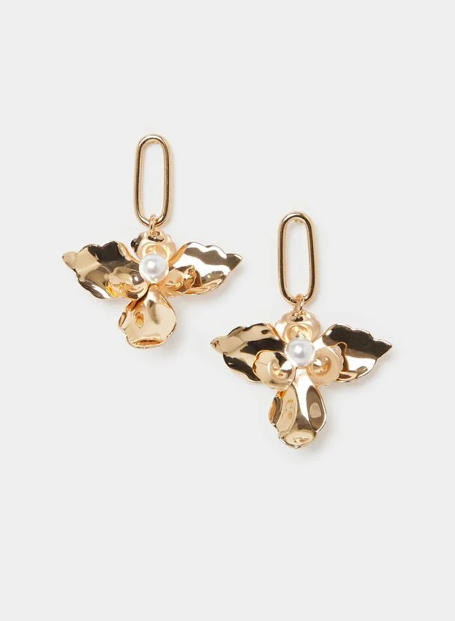 Styli Gold-Tone Floral Pearl Drop Earrings